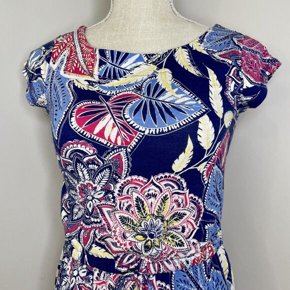 T by Talbots Floral Drawstring Waist Pocket Cap Sleeve Casual T-Shirt Dress Sz P - Picture 5 of 13